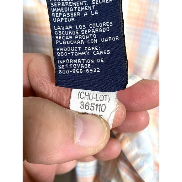 Tommy Hilfiger Button Shirt Colorful Red Orange Blue Checks Stripes Mens XL - Picture 9 of 10